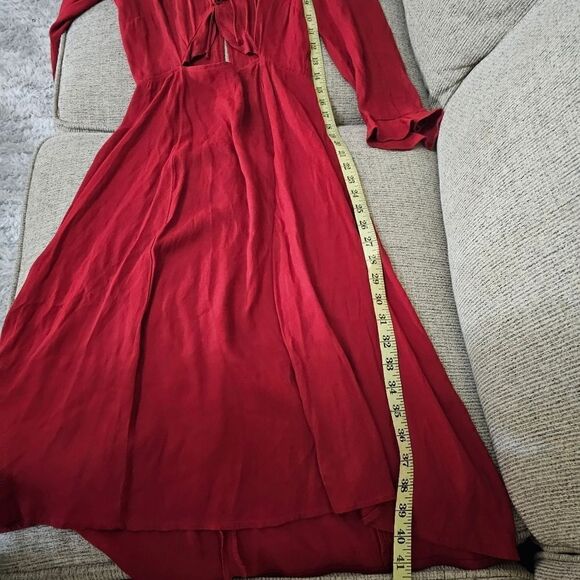 Reformation Ruffled Front Cut Out Heidi Midi Dress 3/4 Sleeve ruffle red Sz 0 - Picture 10 of 13